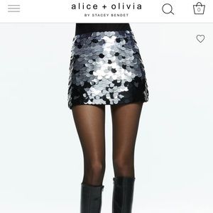 Alice + Olivia Rubi Sequin Mini-skirt, black/silver, size 4, worn once